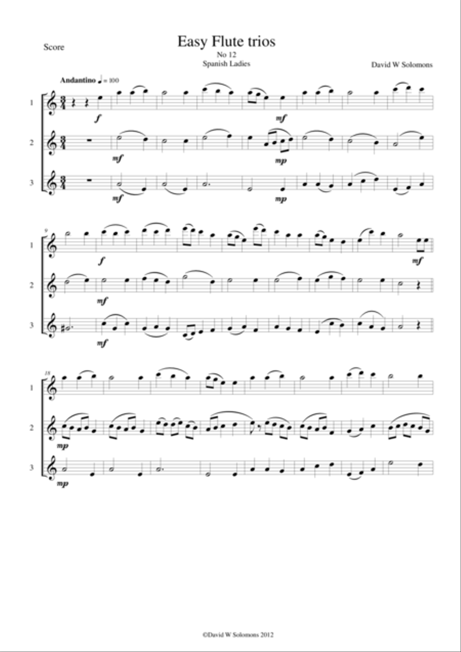 Spanish Ladies for flute trio Flute Trio scores gallery preview page 1