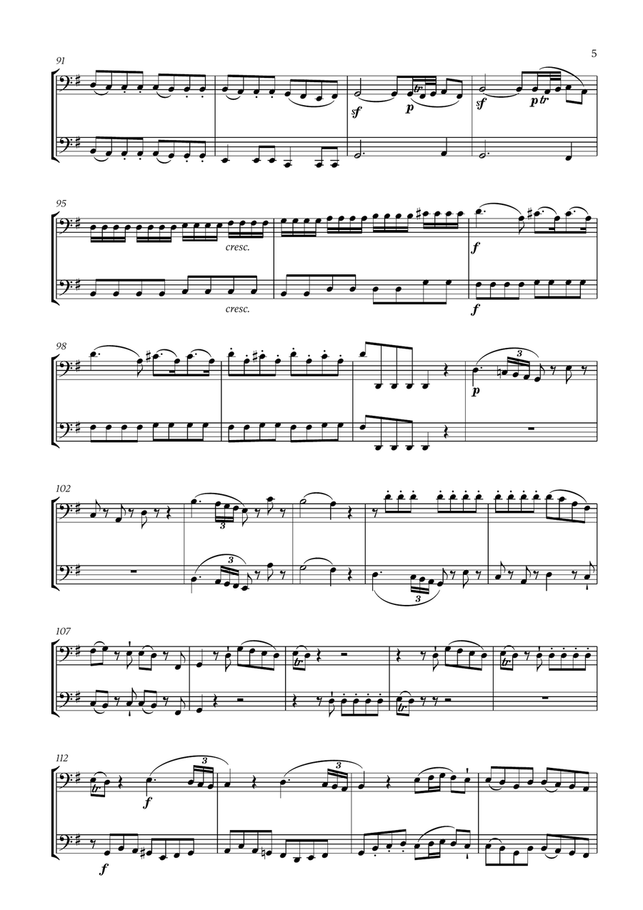 W. A. Mozart - Eine Kleine Nachtmusik (for Cello and Trombone) Trombone Duet scores gallery preview page 5