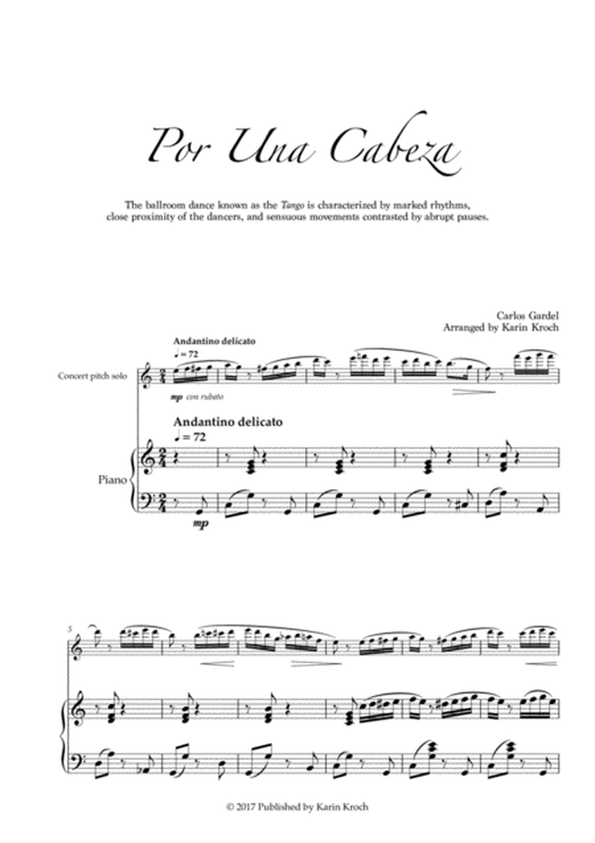Por Una Cabeza (Tango) - Concert pitch solo with piano