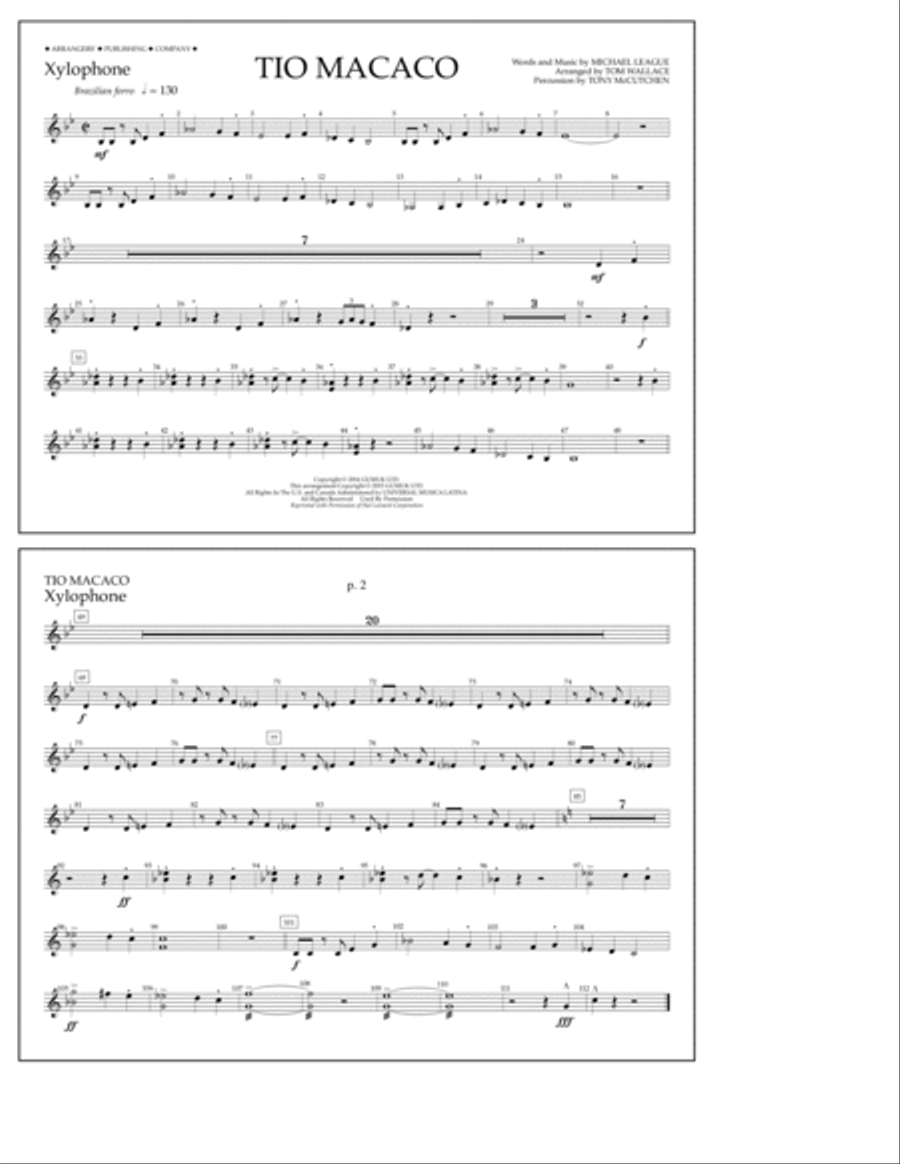 Tio Macaco - Xylophone Tio Macaco - Xylophone Marching Band scores gallery preview page 1