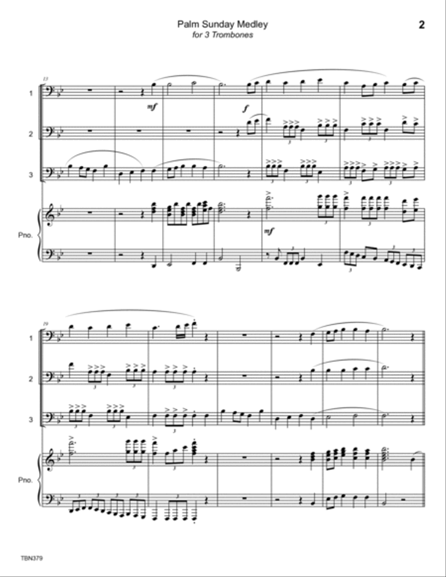 PALM SUNDAY MEDLEY - 3 TROMBONES with Piano (medley of hymns) Brass Duet scores gallery preview page 2