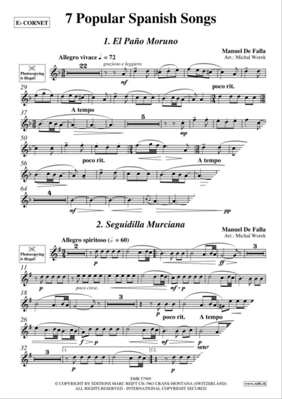 7 Popular Spanish Songs Cornet scores gallery preview page 3