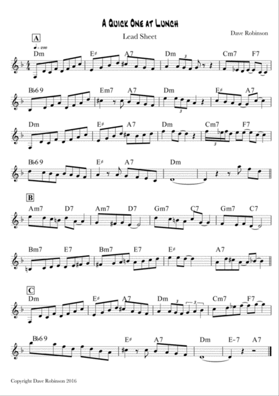A Quick One At Lunch (Lead Sheet) Jazz Ensemble scores gallery preview page 1