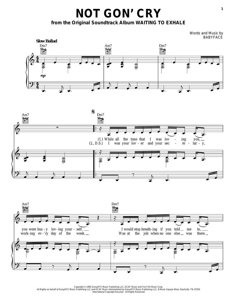 Not Gon' Cry Not Gon' Cry Piano, Vocal, Guitar scores gallery preview page 1