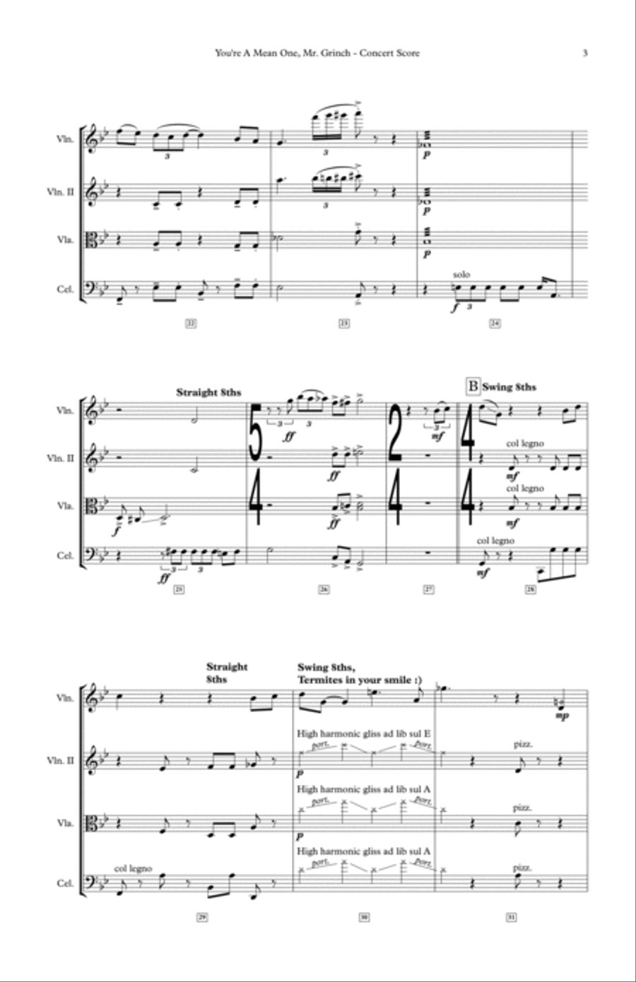 You're A Mean One, Mr. Grinch String Quartet scores gallery preview page 6
