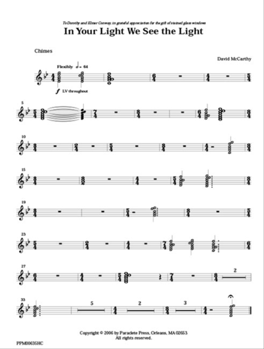 In Your Light We See the Light - Chime Parts Choir scores gallery preview page 1