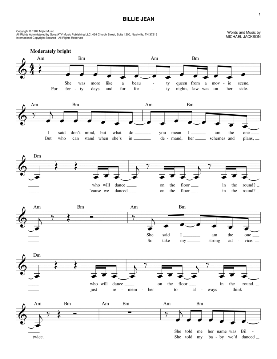 Billie Jean Piano scores gallery preview page 1