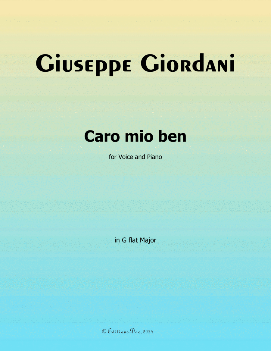 Caro mio ben, by Giordani, in G flat Major Voice scores gallery preview page 1