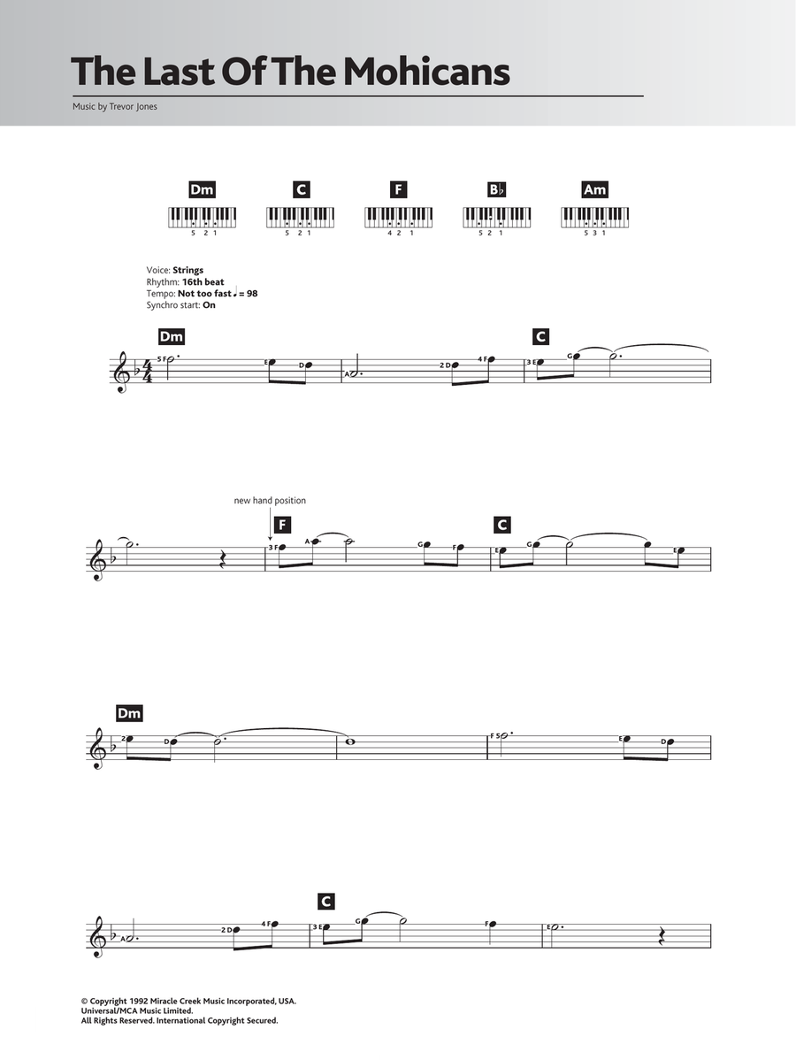 The Last Of The Mohicans (Main Title) Piano scores gallery preview page 1