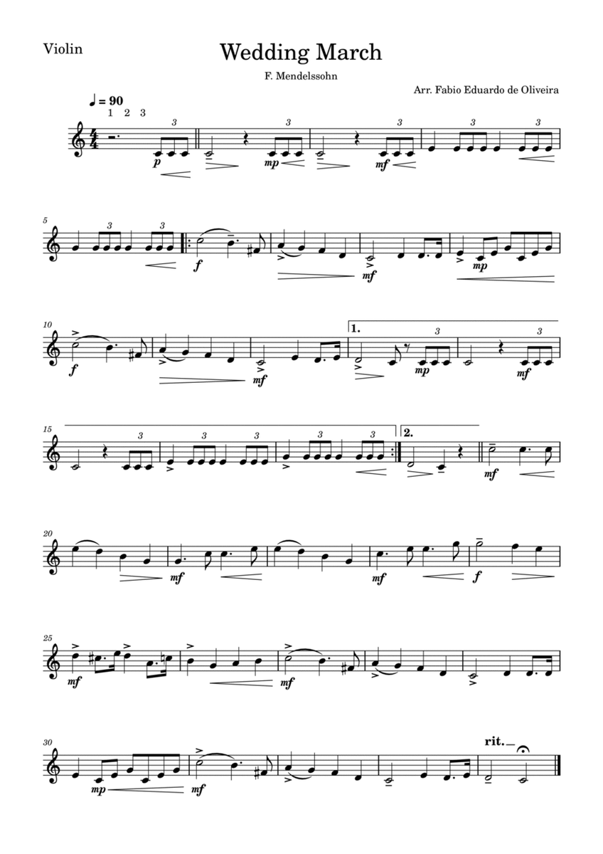 Wedding March (Mendelssohn) - Easy Arrangement image number null