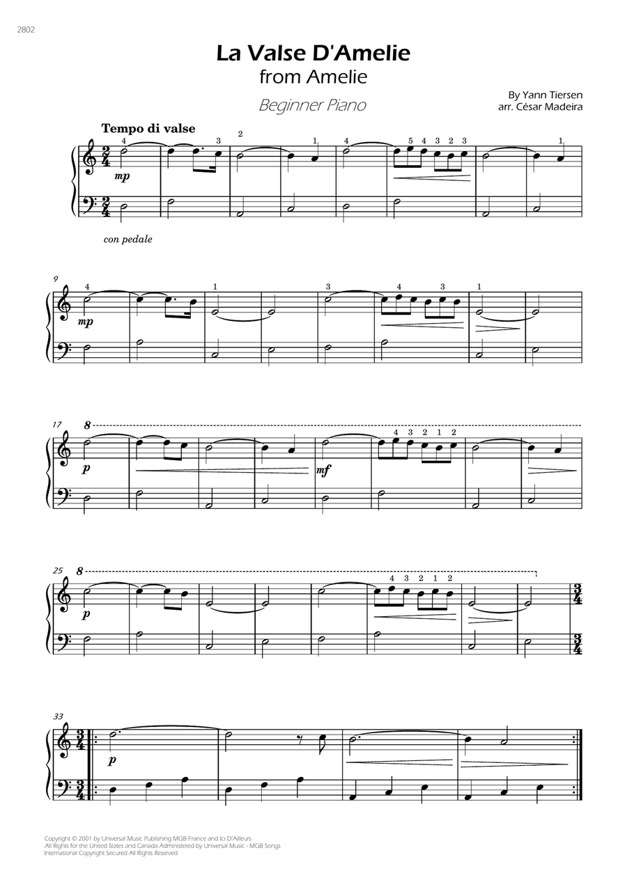La Valse D'amelie Easy Piano scores gallery preview page 3