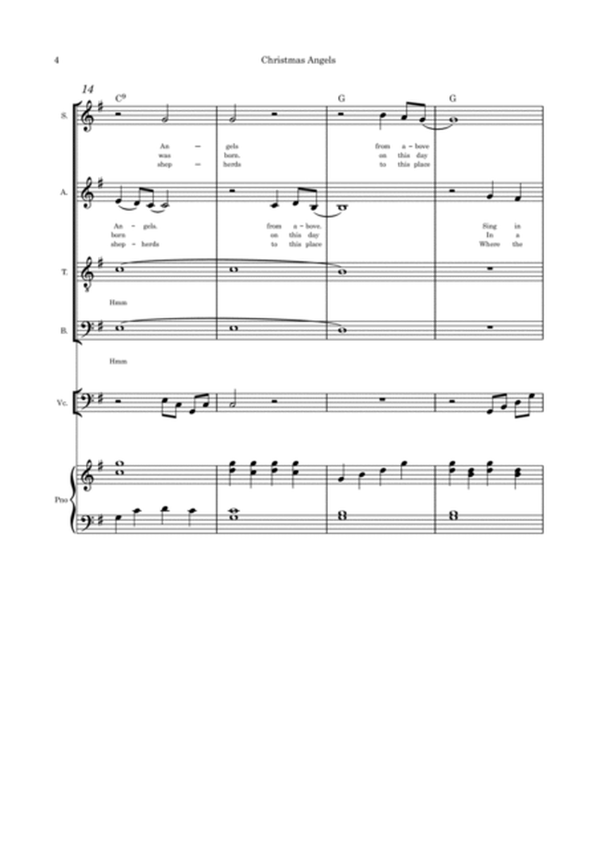 Christmas Angels - SATB cello and piano with parts included image number null