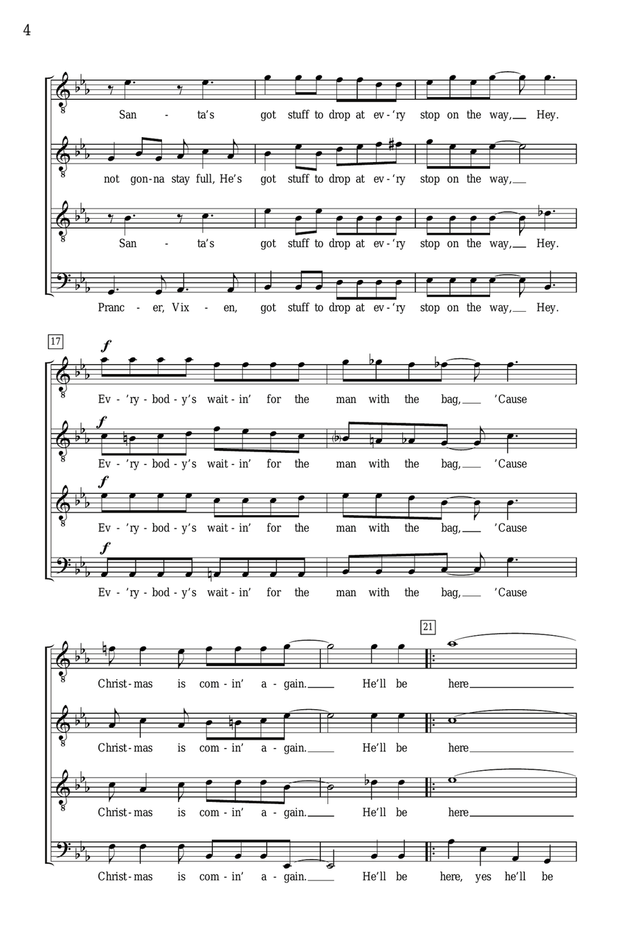 (Everybody's Waitin' For) The Man With The Bag (arr. Deke Sharon) TTBB scores gallery preview page 3