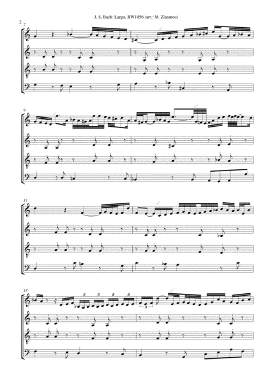 J.S.Bach: LARGO, BW 1056 4-Part scores gallery preview page 2