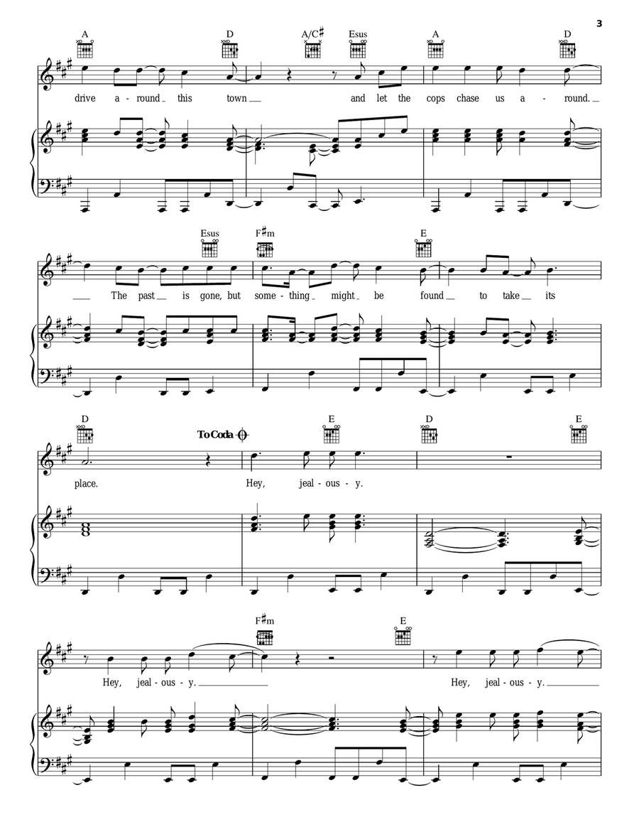 Hey Jealousy Piano, Vocal, Guitar scores gallery preview page 3