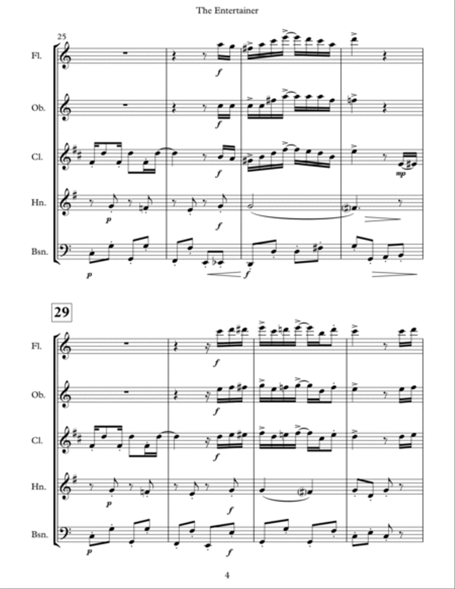The Entertainer for Wind Quintet Woodwind Quintet scores gallery preview page 4