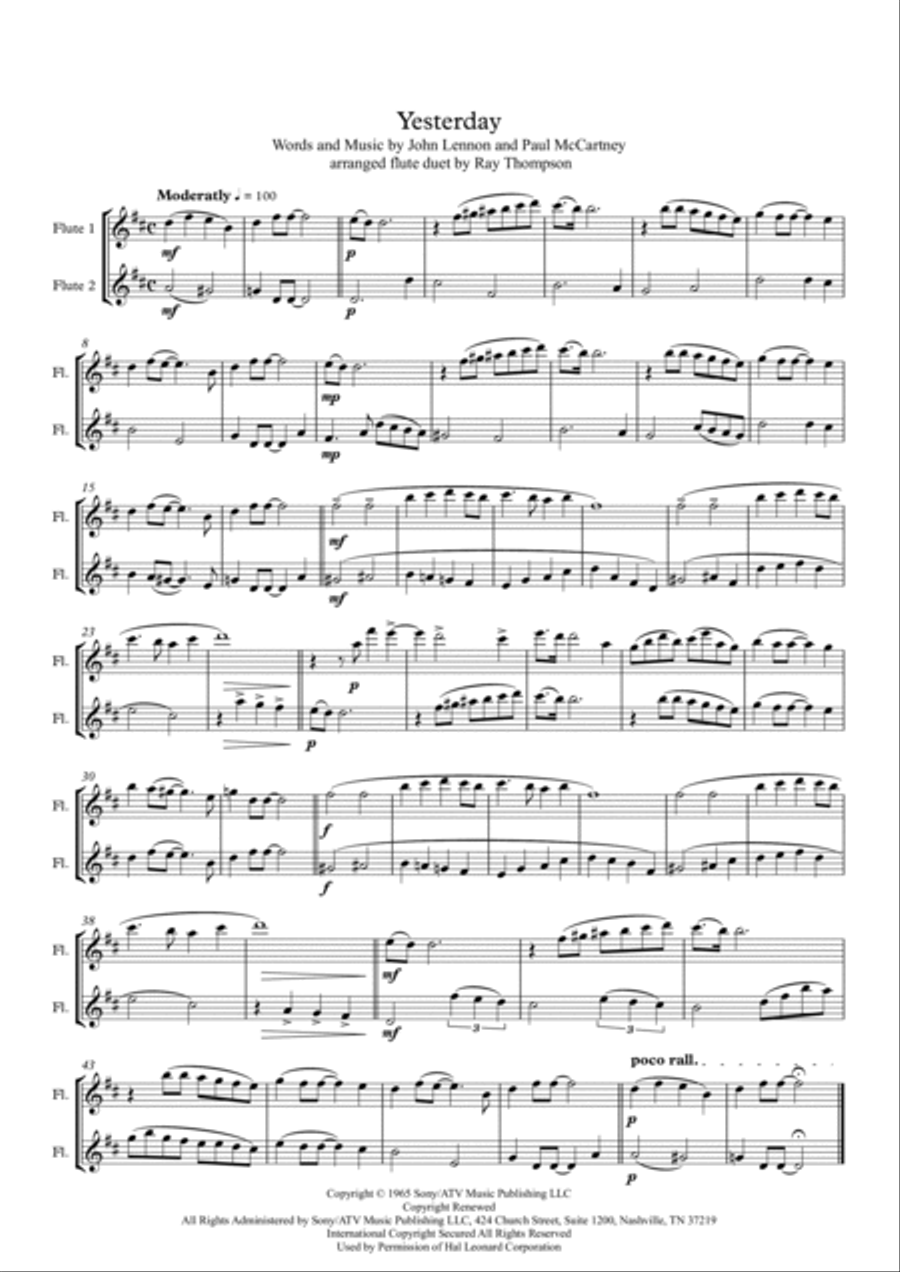 Yesterday Flute Duet scores gallery preview page 2