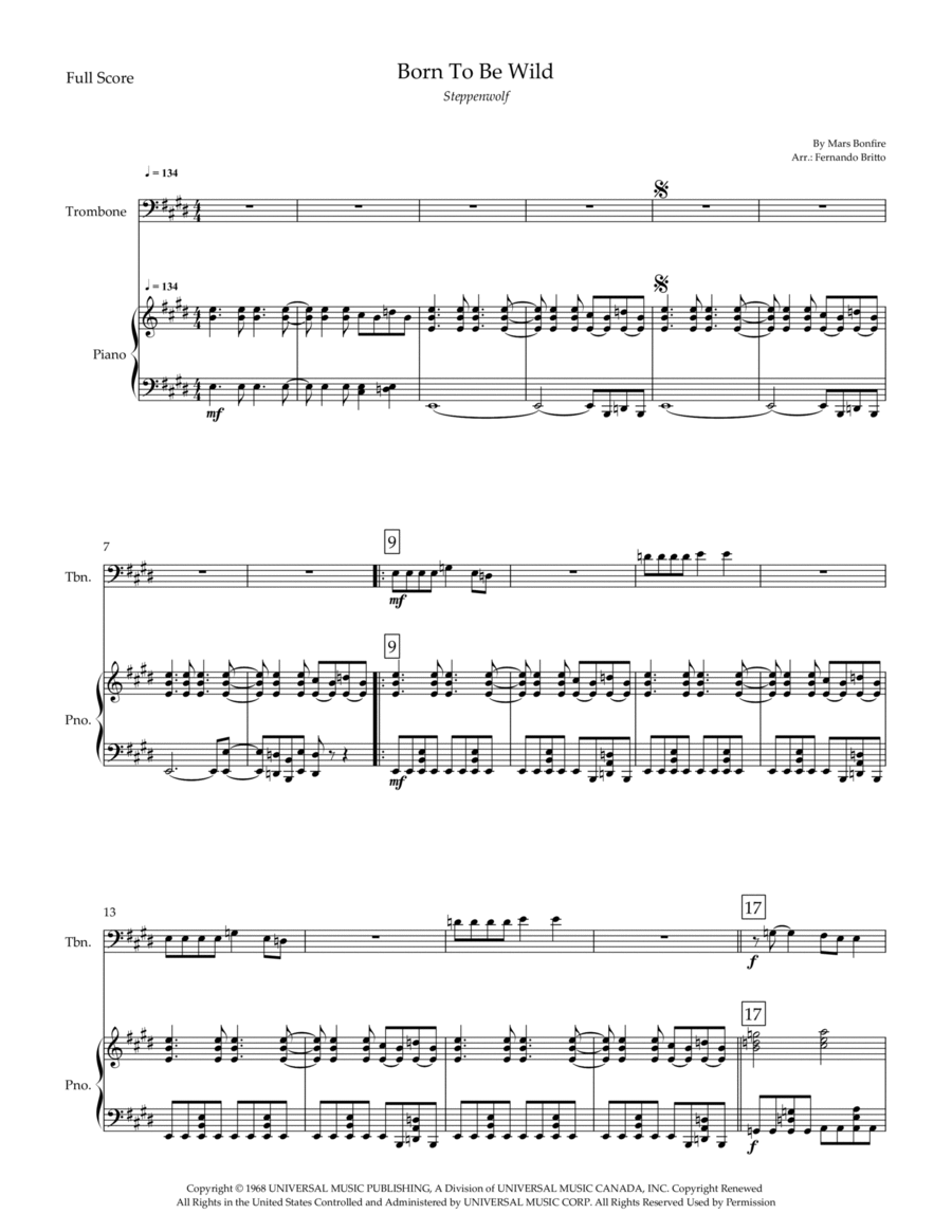 Born To Be Wild Piano scores gallery preview page 1