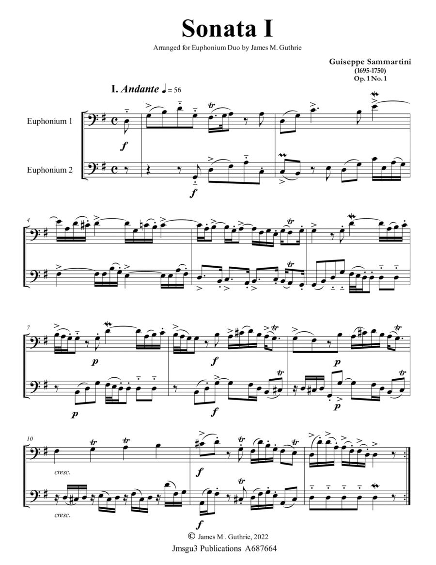 Sammartini: Sonata Op. 1 No. 1 for Euphonium Duo image number null
