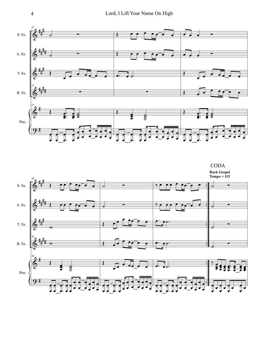 Lord, I Lift Your Name On High Saxophone Quartet scores gallery preview page 4