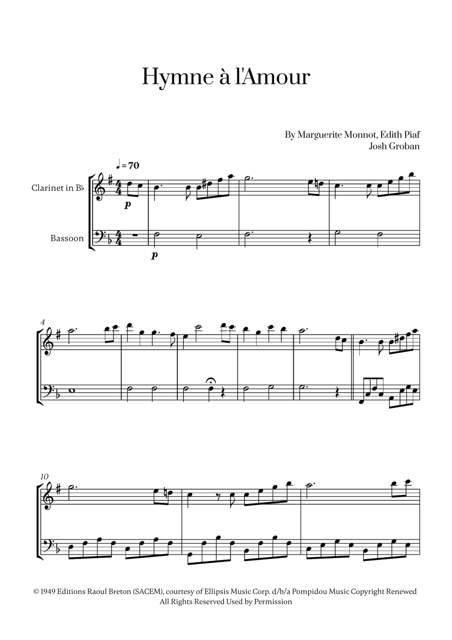 Hymne A L'amour Woodwind Duet scores gallery preview page 1
