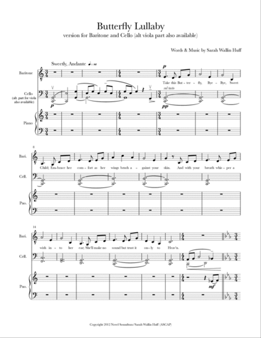 Butterfly Lullaby (song for Baritone) Medium Voice scores gallery preview page 3