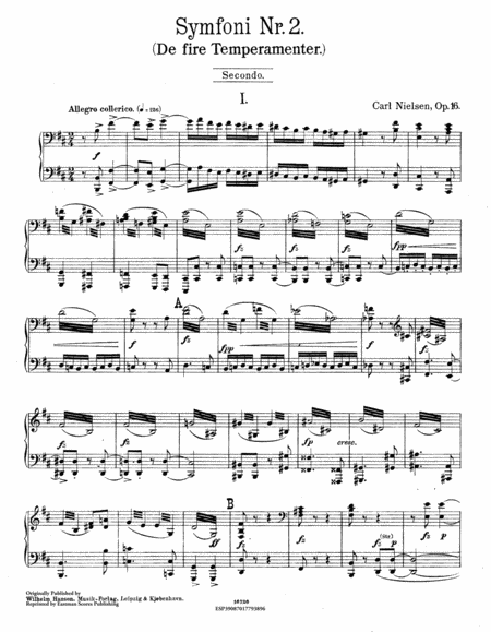 Symfoni nr. 2 : de fire temperamenter, op. 16 / komponeret for orkester; klaverudtog for 4 hander af Henrik Knudsen