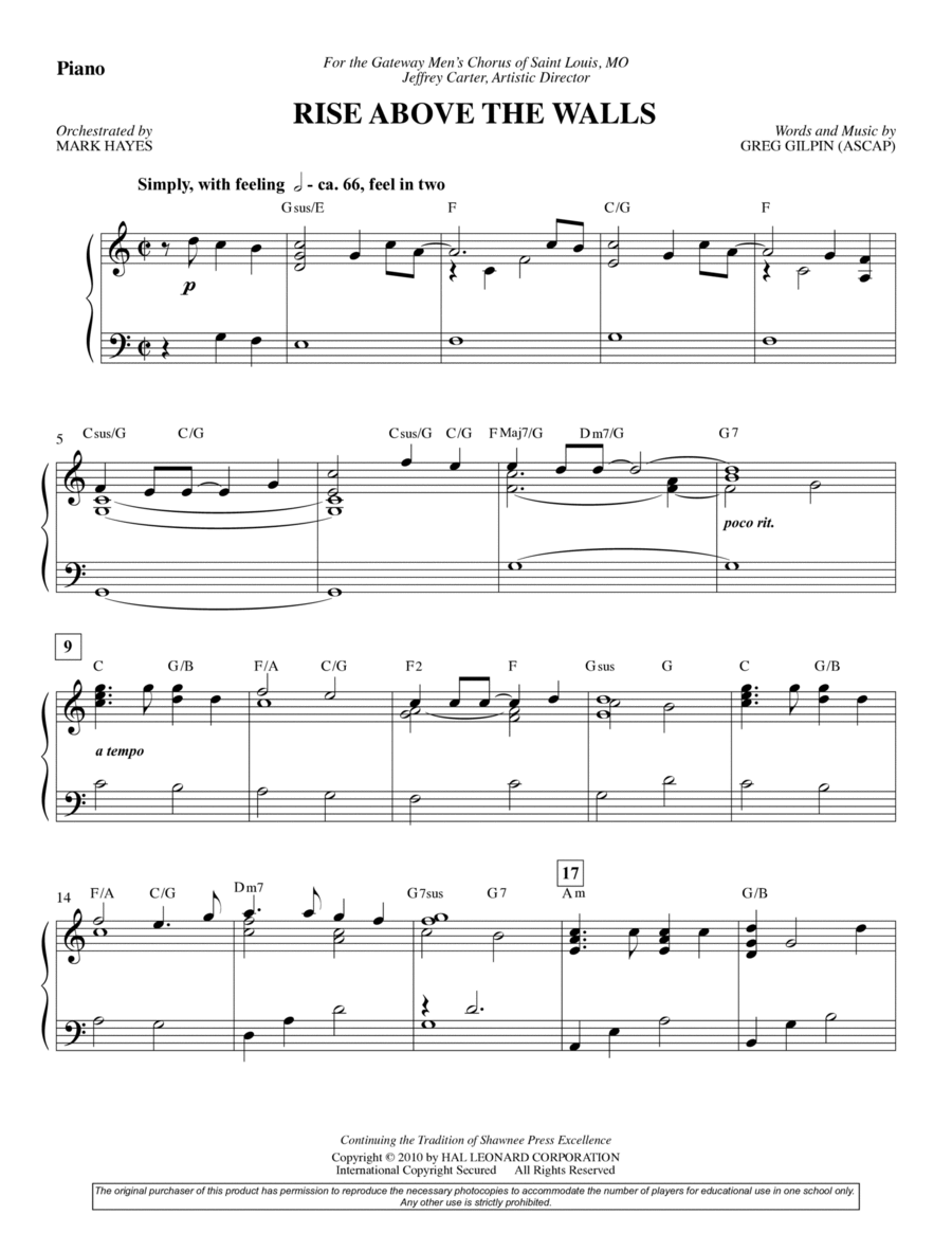 Rise Above The Walls - Piano Choir scores gallery preview page 1