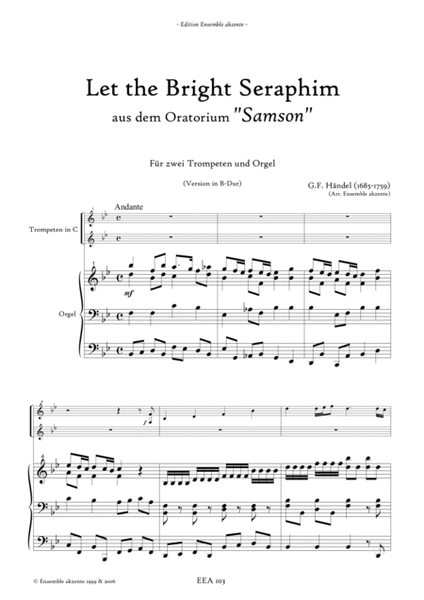 Let the bright Seraphim from "Samson" Version in Bb and D - arrangement for two trumpets and organ image number null