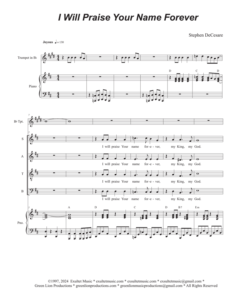 I Will Praise Your Name Forever (SATB - Alternate Version)