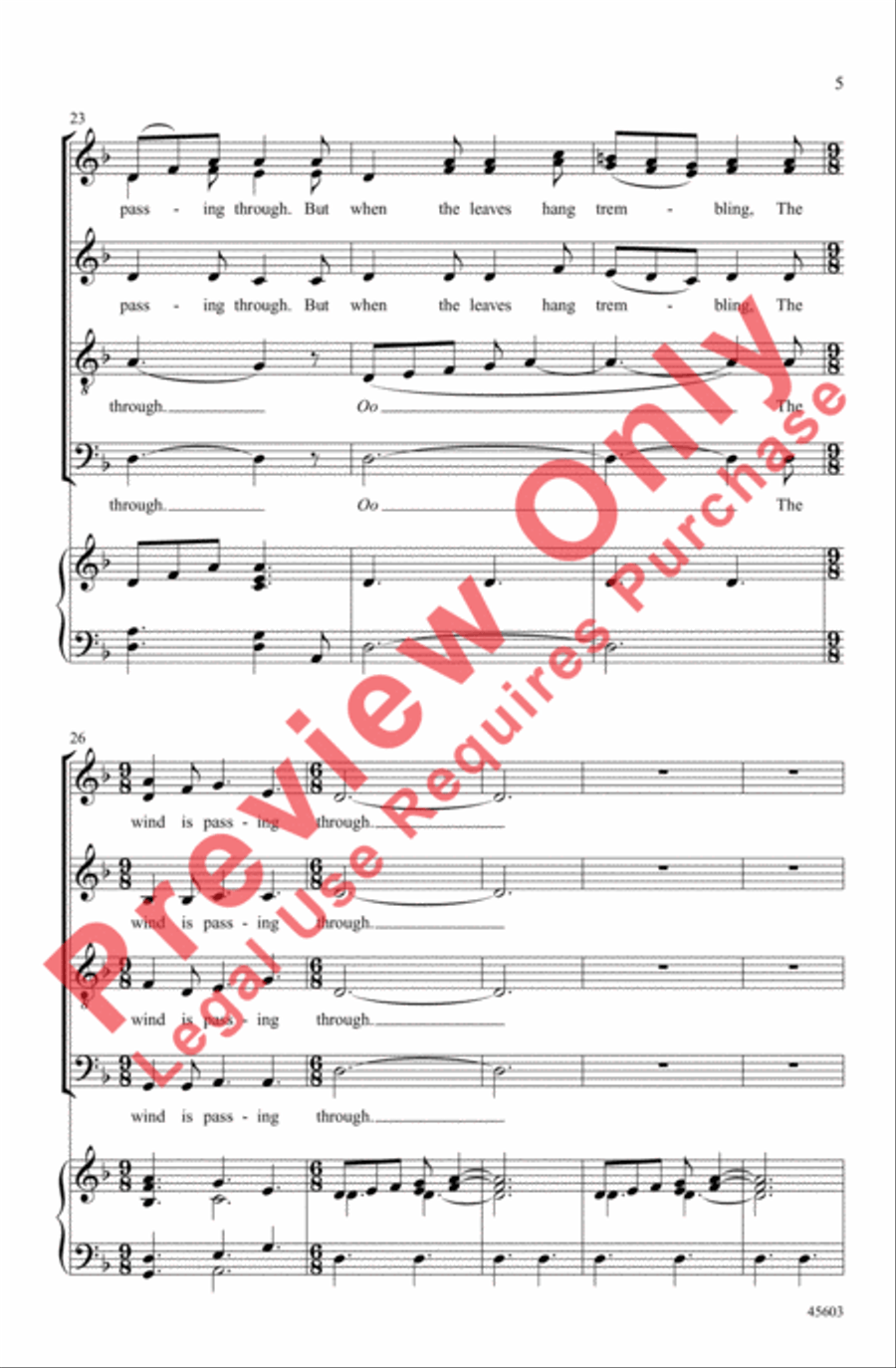 Who Has Seen the Wind? 4-Part scores gallery preview page 5