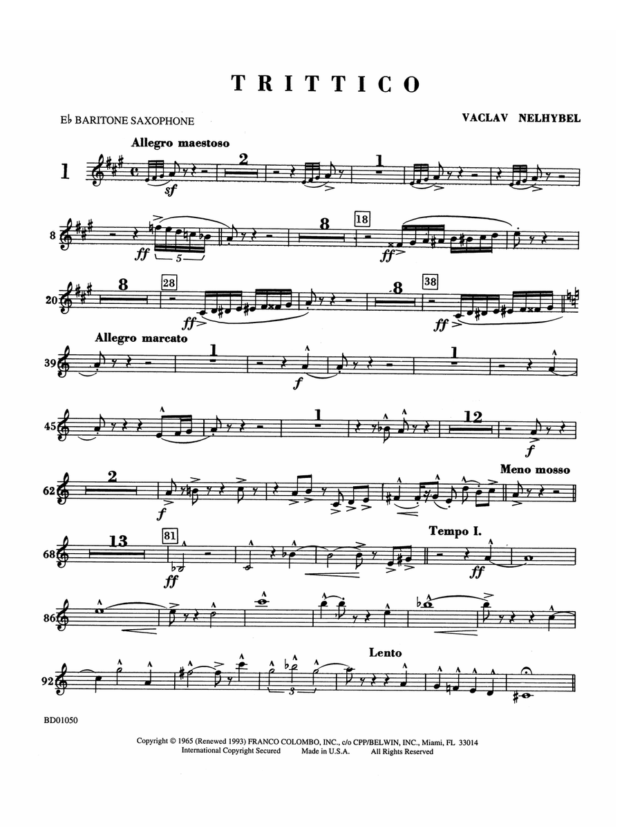 Trittico: E-flat Baritone Saxophone