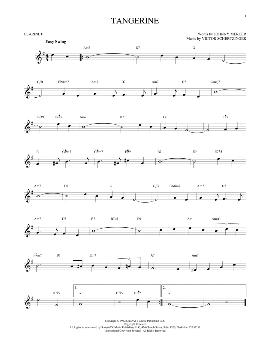Tangerine Tangerine Clarinet Solo scores gallery preview page 1