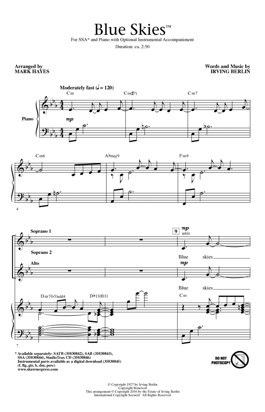 Blue Skies (arr. Mark Hayes)