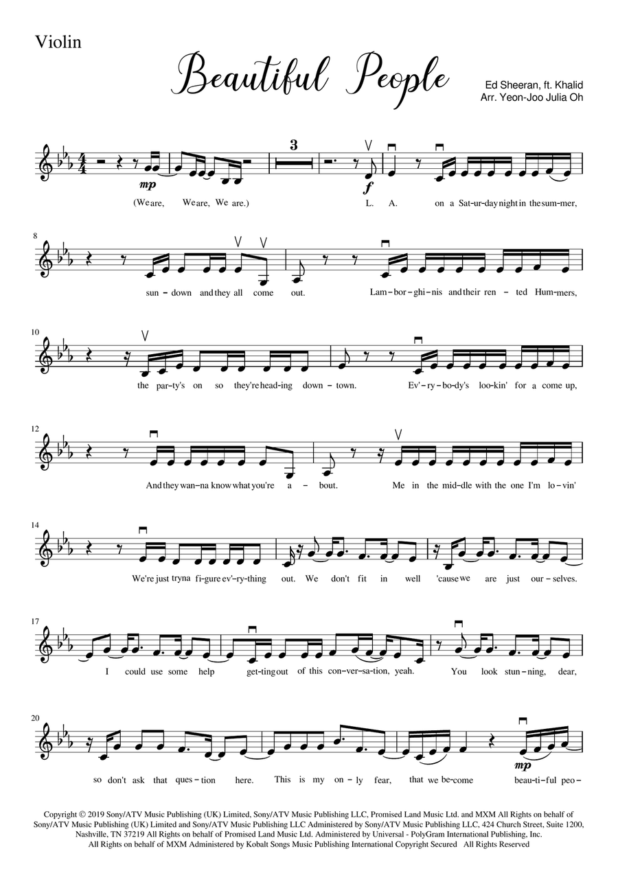 Beautiful People Beautiful People Violin Solo scores gallery preview page 1