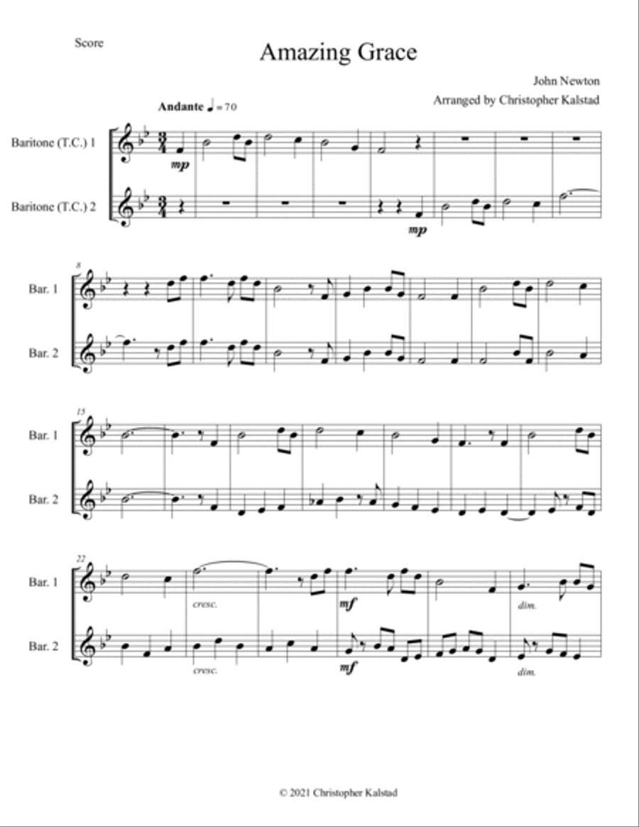 Amazing Grace (Baritone T.C Duet) Brass Duet scores gallery preview page 2