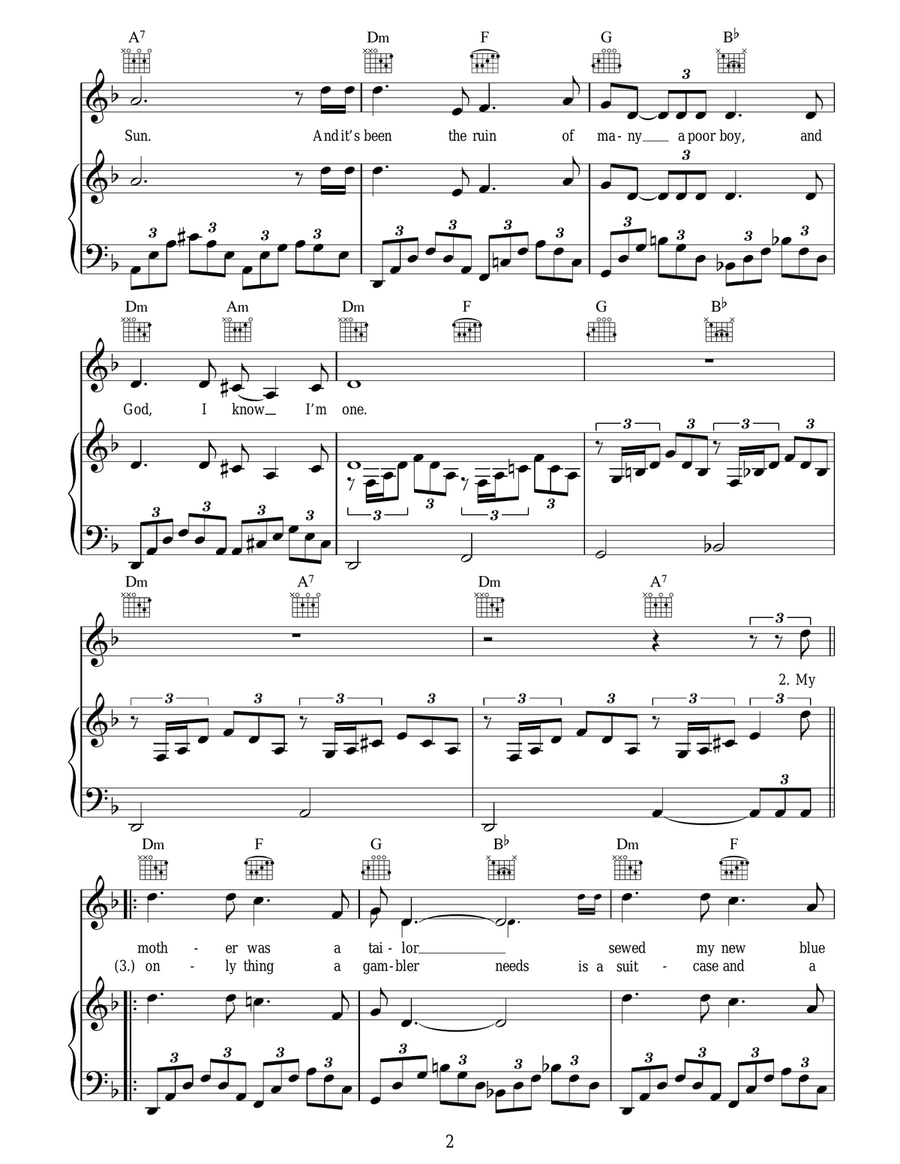 The House Of The Rising Sun Piano, Vocal, Guitar scores gallery preview page 2