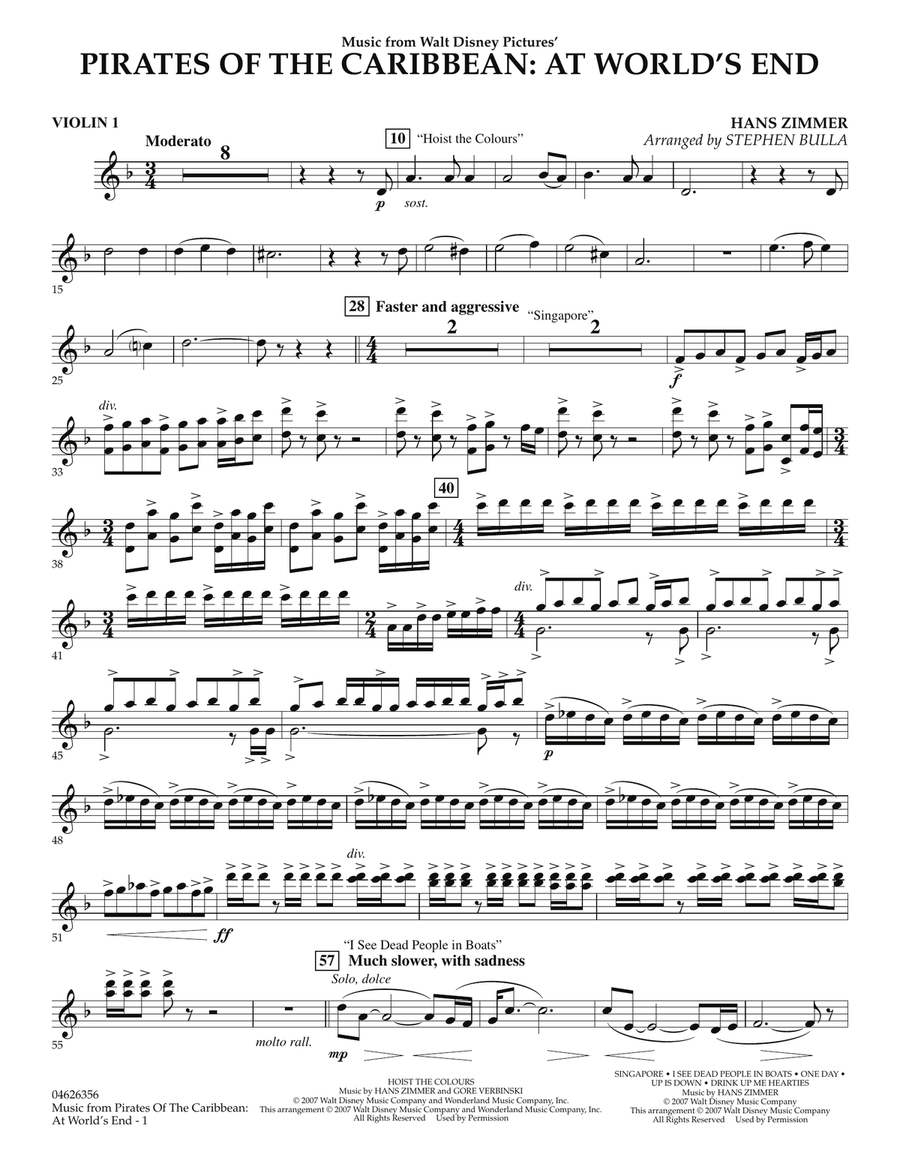 Music from Pirates of the Caribbean: At World's End - Violin 1 Orchestra scores gallery preview page 1