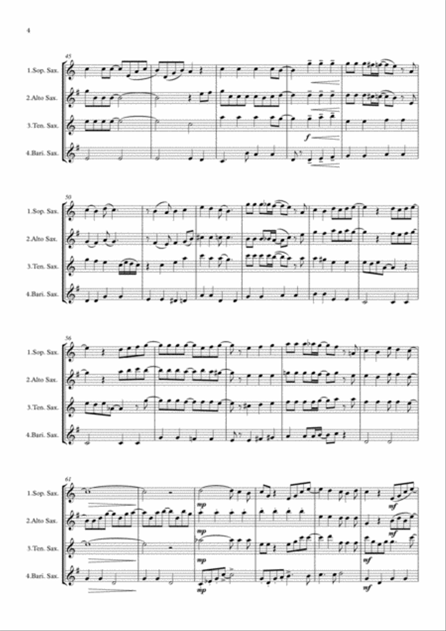 Thank You For The Music Saxophone Quartet scores gallery preview page 4