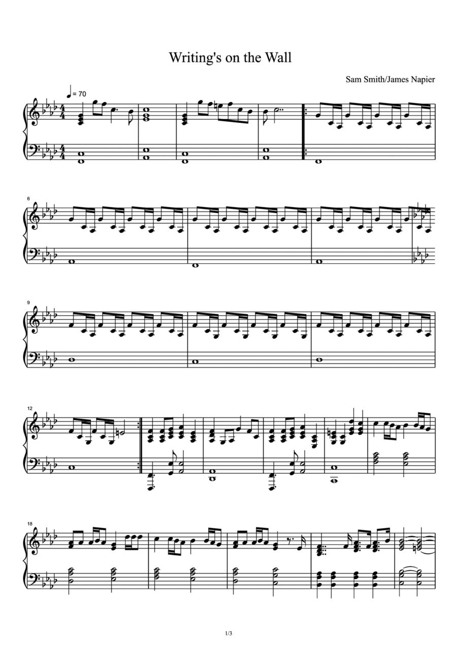 Writing's On The Wall Piano Solo scores gallery preview page 1