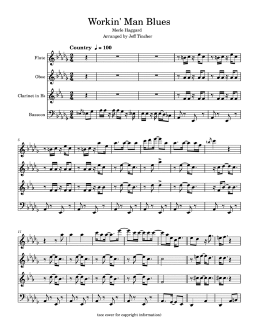 Workin' Man Blues Woodwind Quartet scores gallery preview page 2