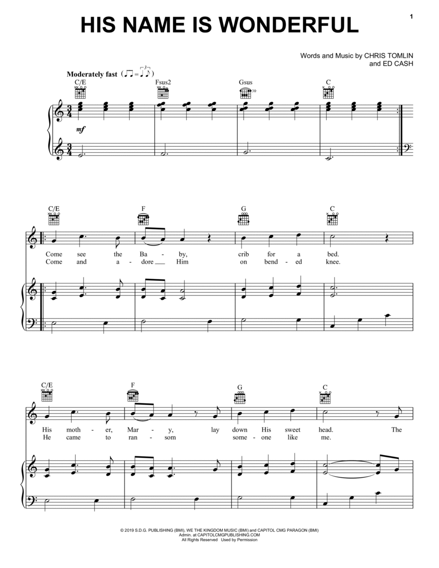 His Name Is Wonderful Piano, Vocal, Guitar scores gallery preview page 1
