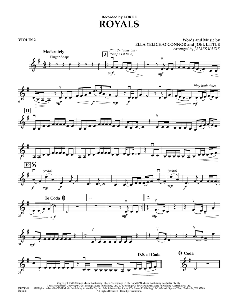 Royals - Violin 2 Royals - Violin 2 Orchestra scores gallery preview page 1