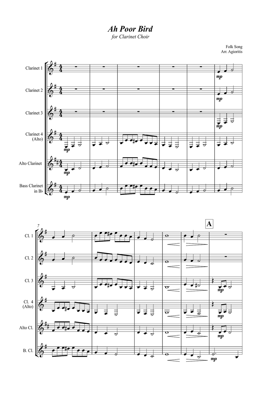 Ah Poor Bird - for Clarinet Choir Clarinet Quintet scores gallery preview page 4