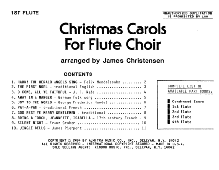 Christmas Carols For Flute Choir/Cond Score - Flute 1