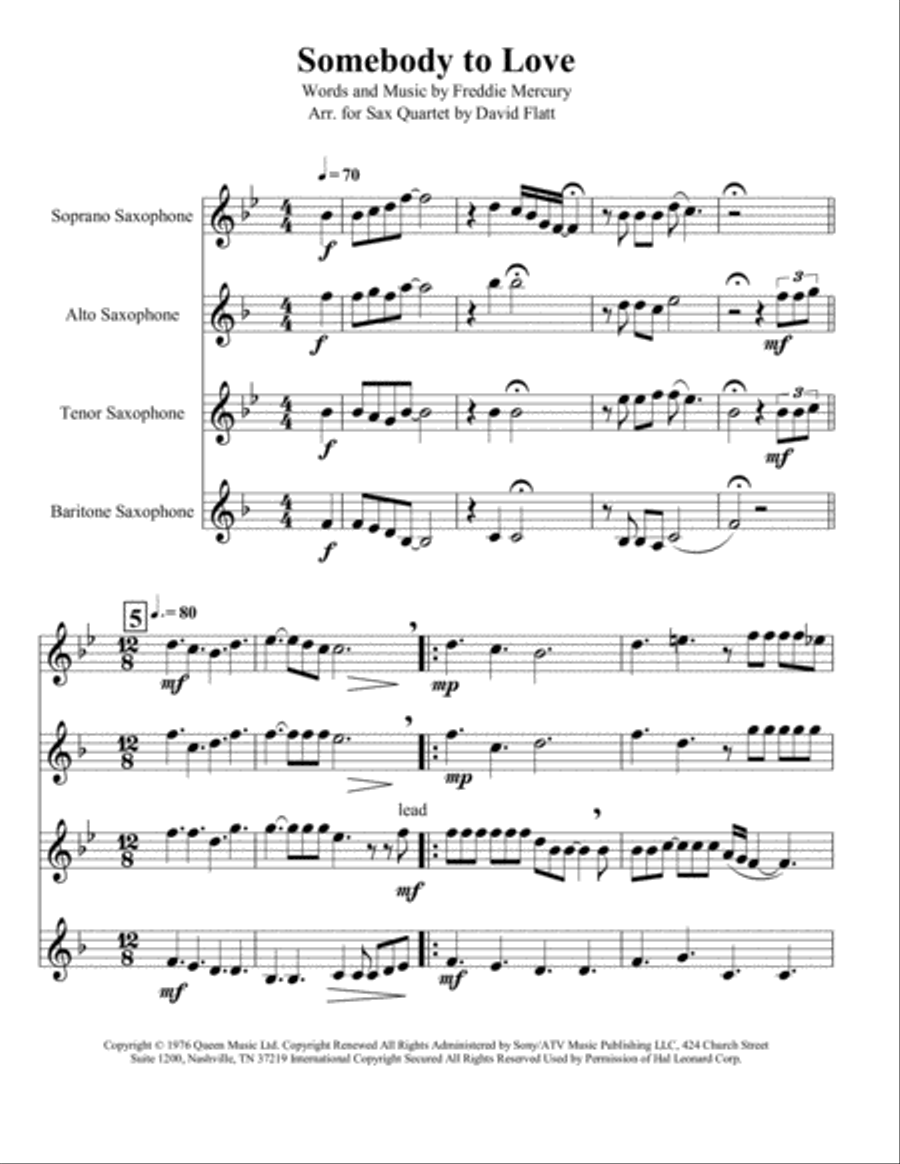 Somebody To Love Woodwind Quartet scores gallery preview page 1