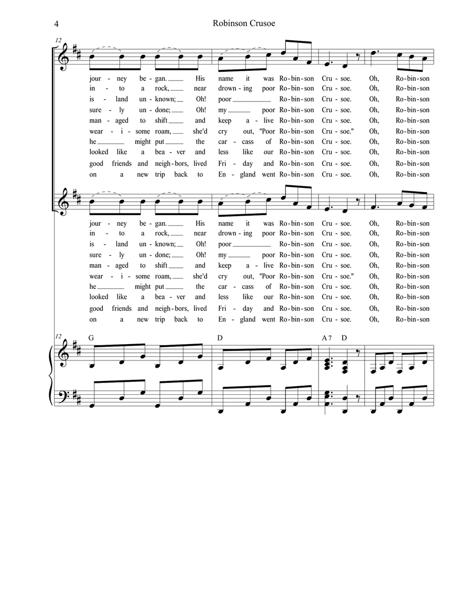 Robinson Crusoe (2-part children's choir) 2-Part scores gallery preview page 4