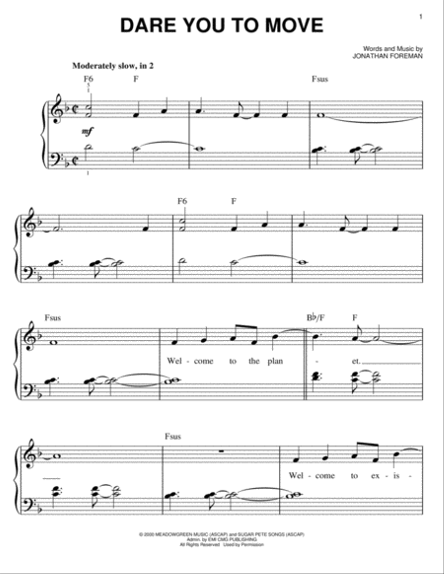 Dare You To Move Easy Piano scores gallery preview page 1