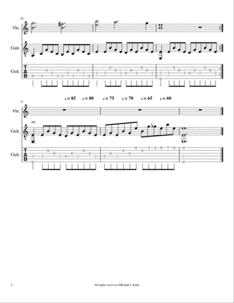 Nocturne #92 by: Ronald J. Karle for Violin and Guitar String Duet scores gallery preview page 5
