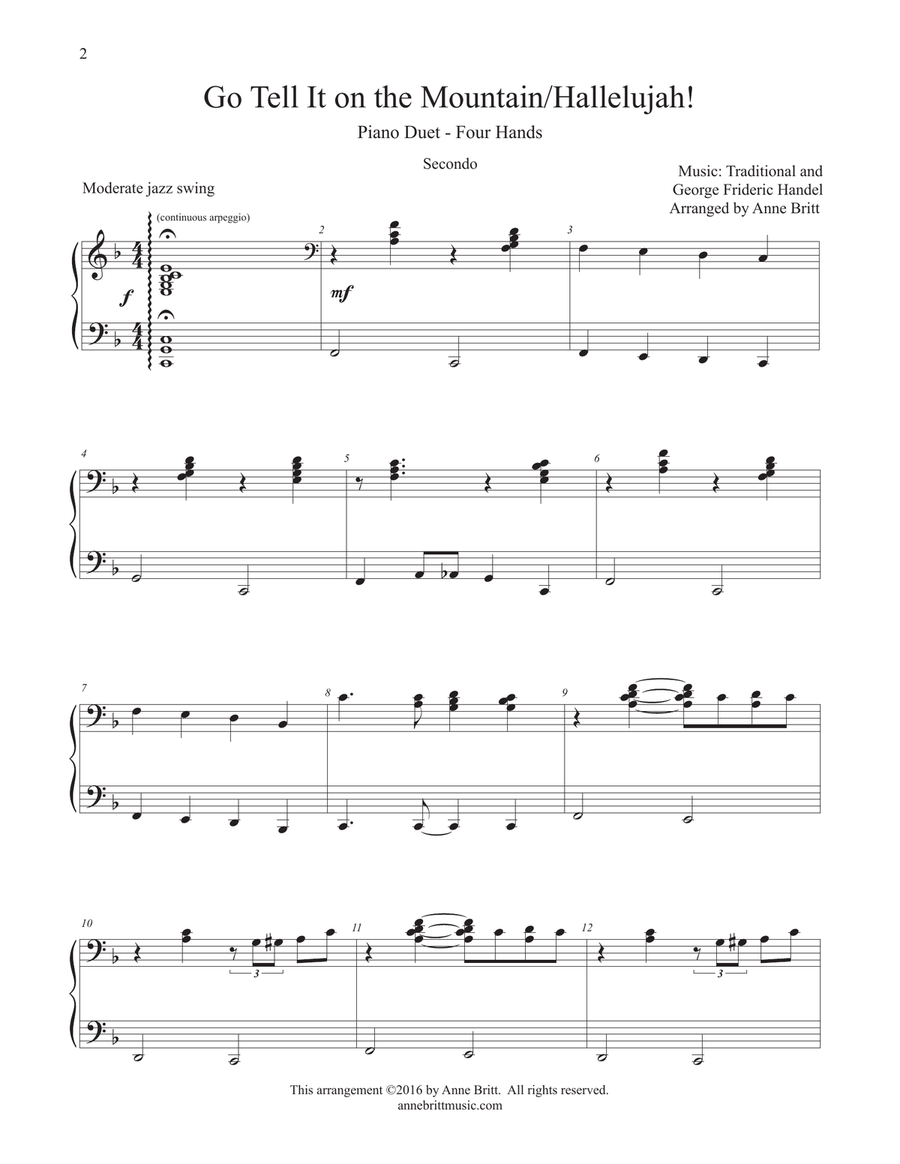 Go Tell It on the Mountain/Hallelujah! (piano duet) 1 Piano, 4-Hands scores gallery preview page 2